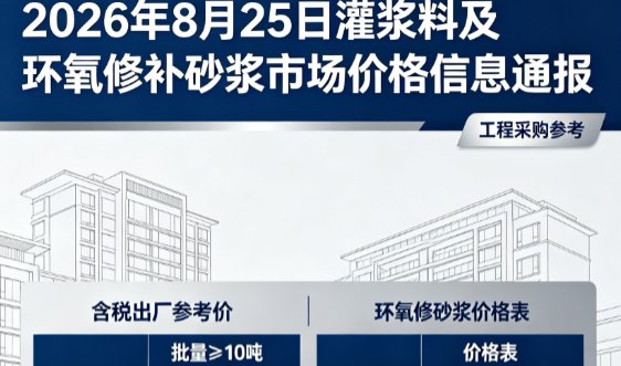 大观2026年8月25日灌浆料及环氧修补砂浆市场价格信息通报